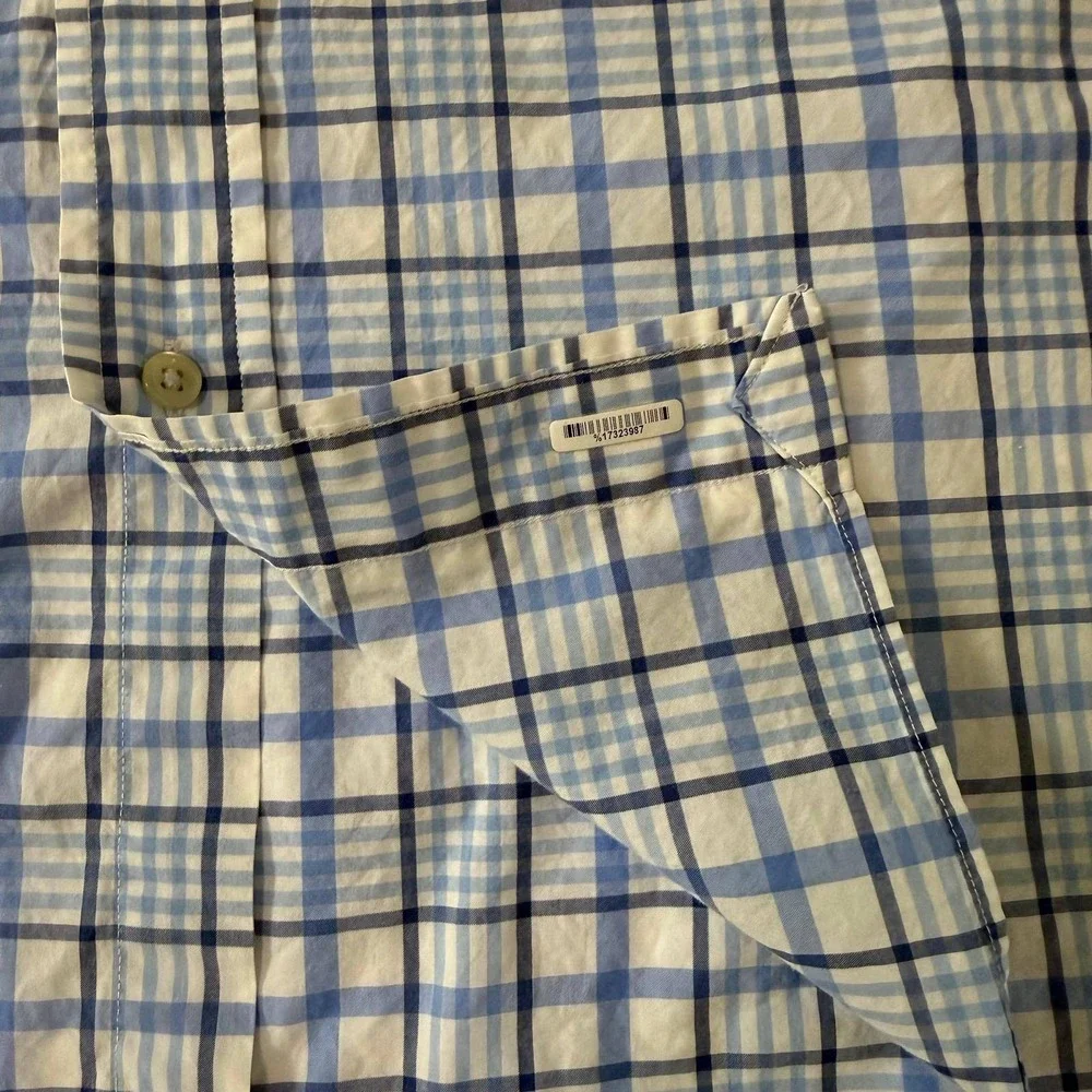 Polo Ralph Lauren Mens XLT Blue White Plaid Cotton Stretch Button Down Shirt